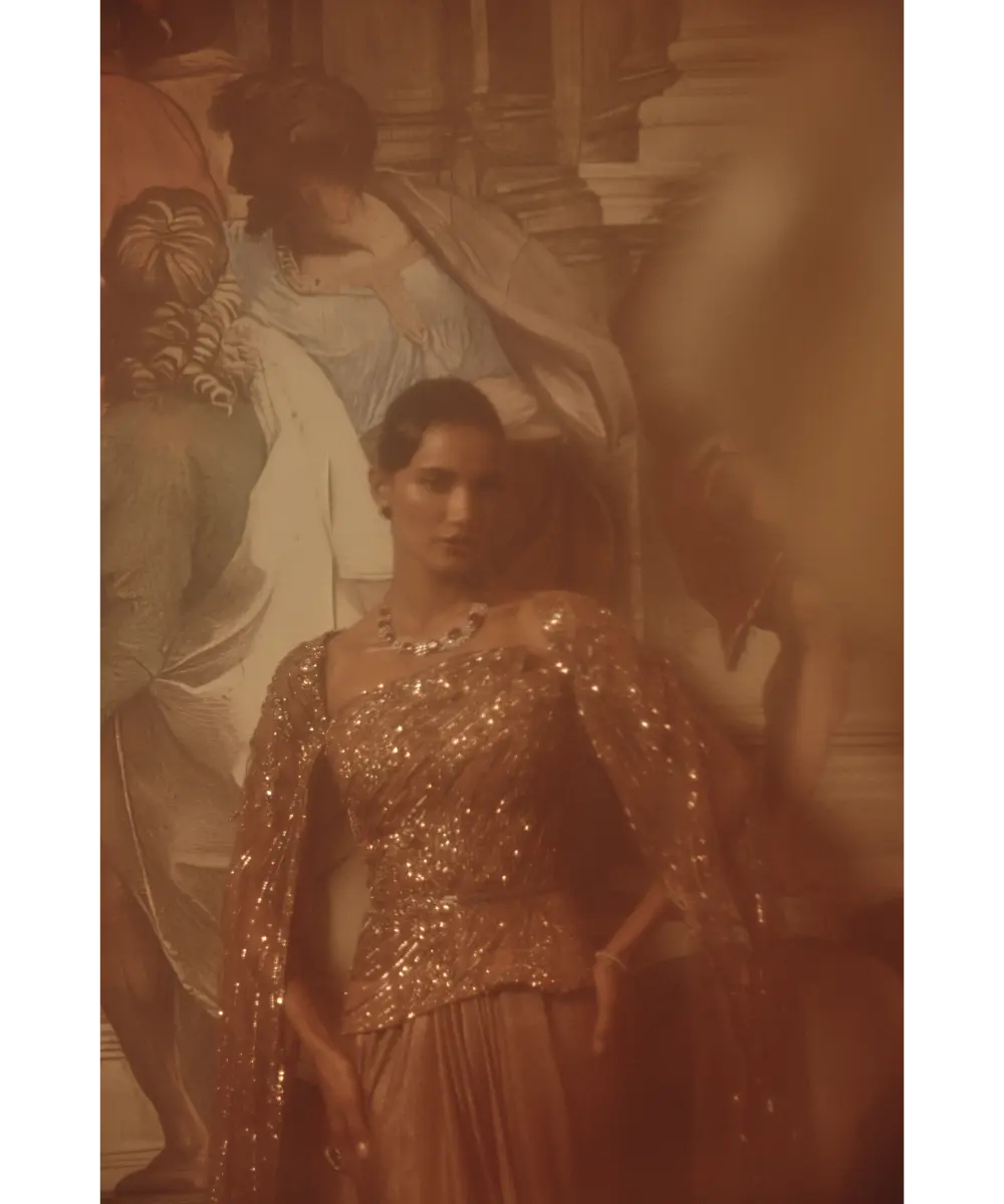 ADAARA COUTURE - Rose Gold Cape Saree